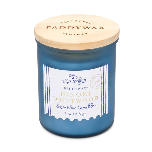 Blue Frosted Glass Hinoki Driftwood Candle