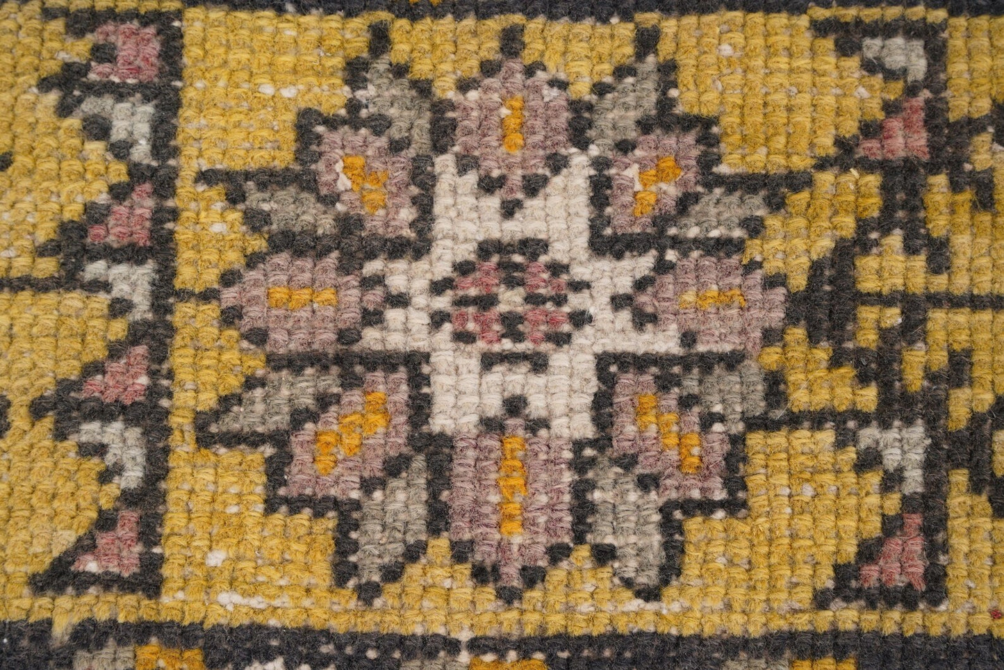 Calienne Vintage Handwoven Turkish Rug, Pink, Yellow, Black 4x7