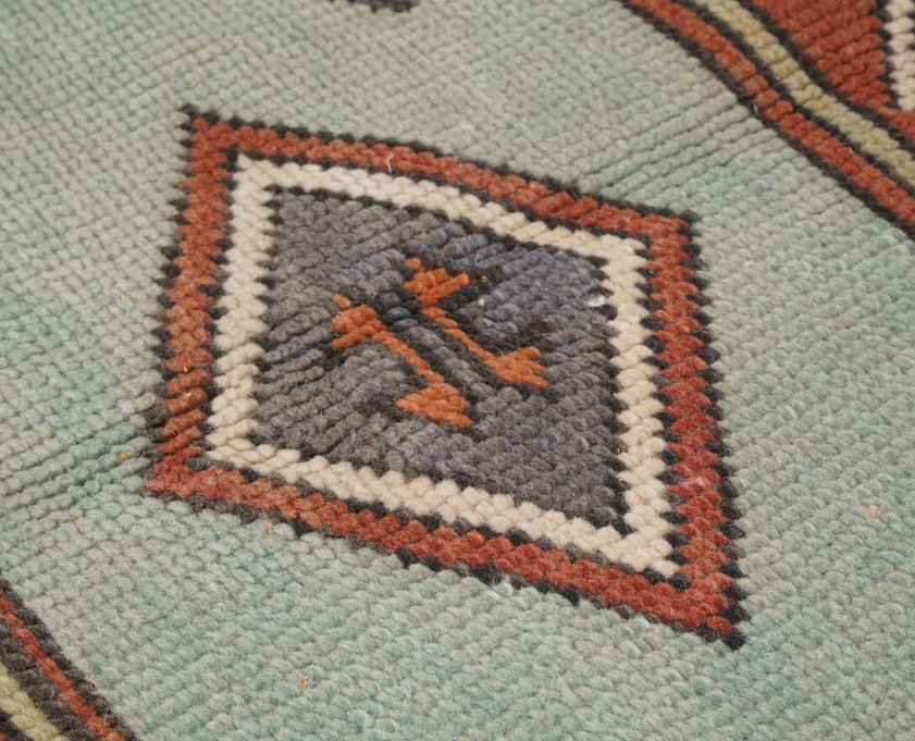 Elmas Vintage Handwoven Turkish Rug, Light Blue and Terracotta, 4x6
