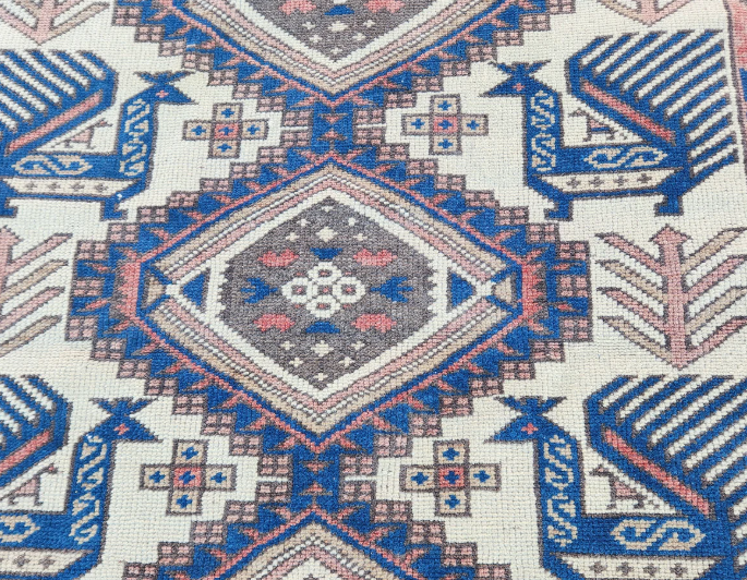 Koa Vintage Handwoven Turkish Rug, Peach, Blue 3x6