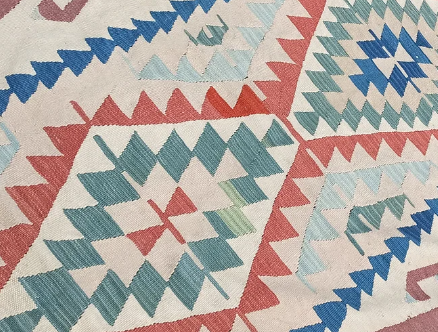 Leora Vintage Handwoven Turkish Runner, Orange, Green, Blue, 3x14