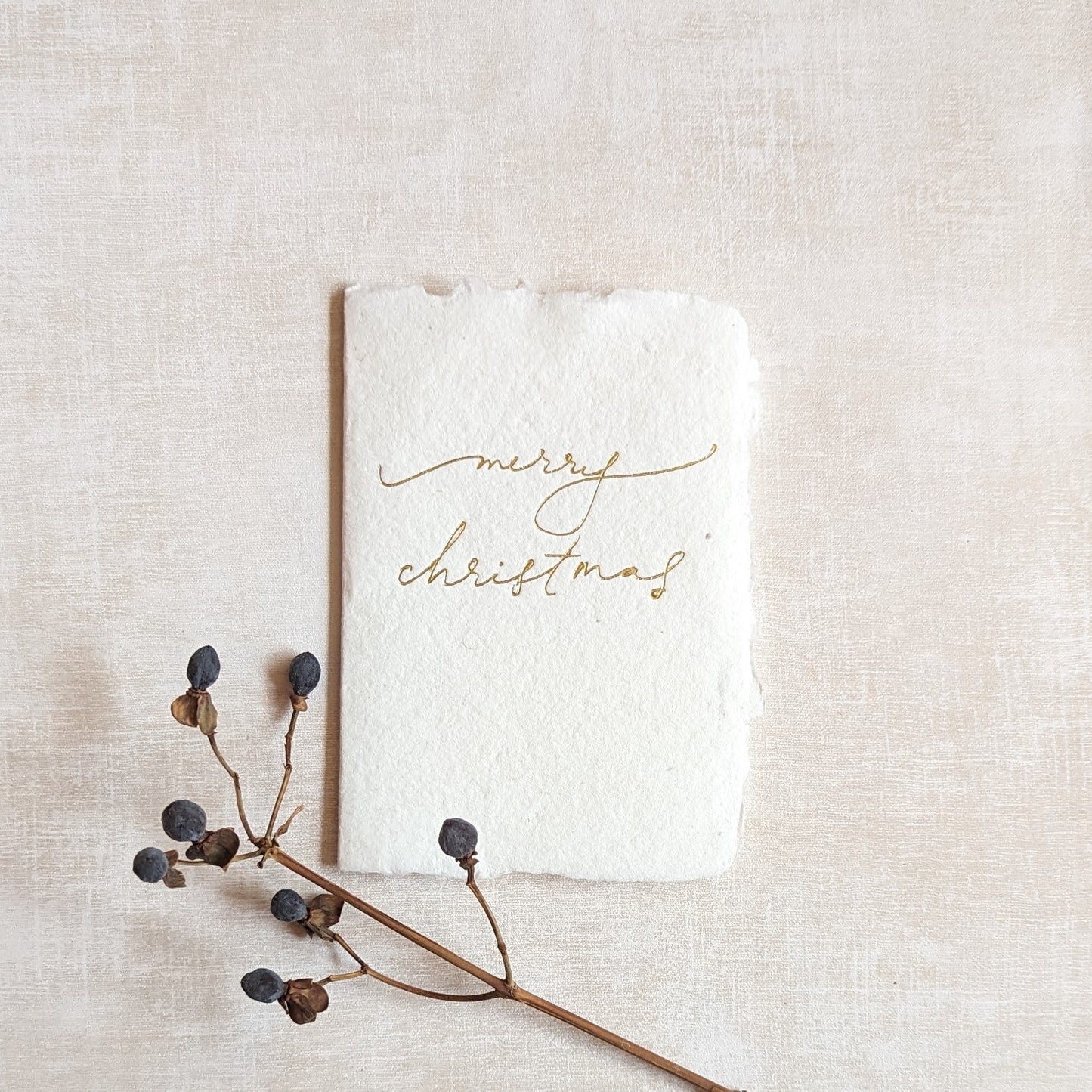 Handmade Paper Christmas Greeting Card White and Gold