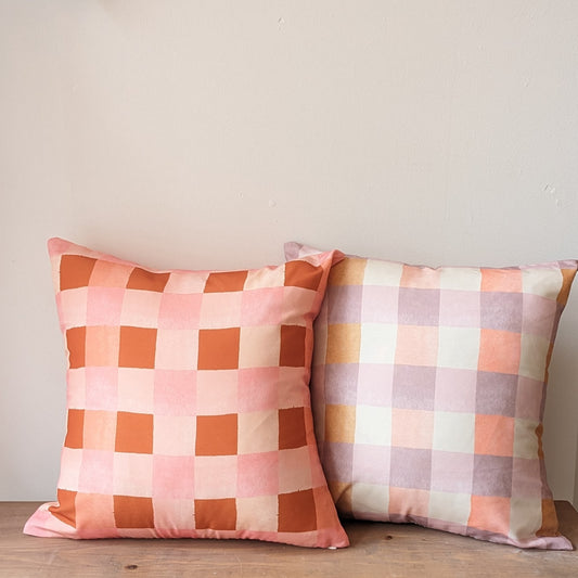 Pastel Gingham, Pastel Floral Outdoor Waterproof Pillow Cover