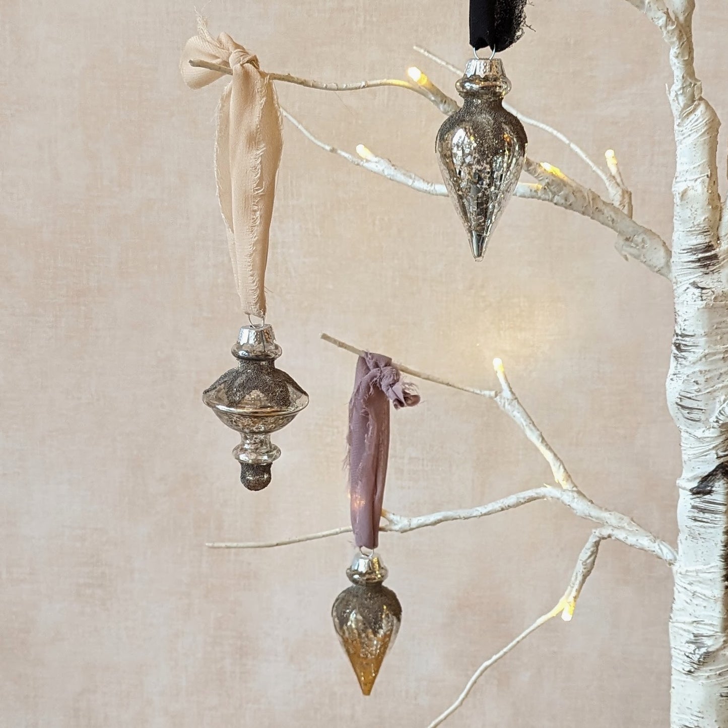 Mercury Glass Ornament with Chiffon Ribbon