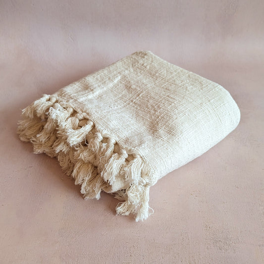 Off-White Turkish Cotton Throw Blanket