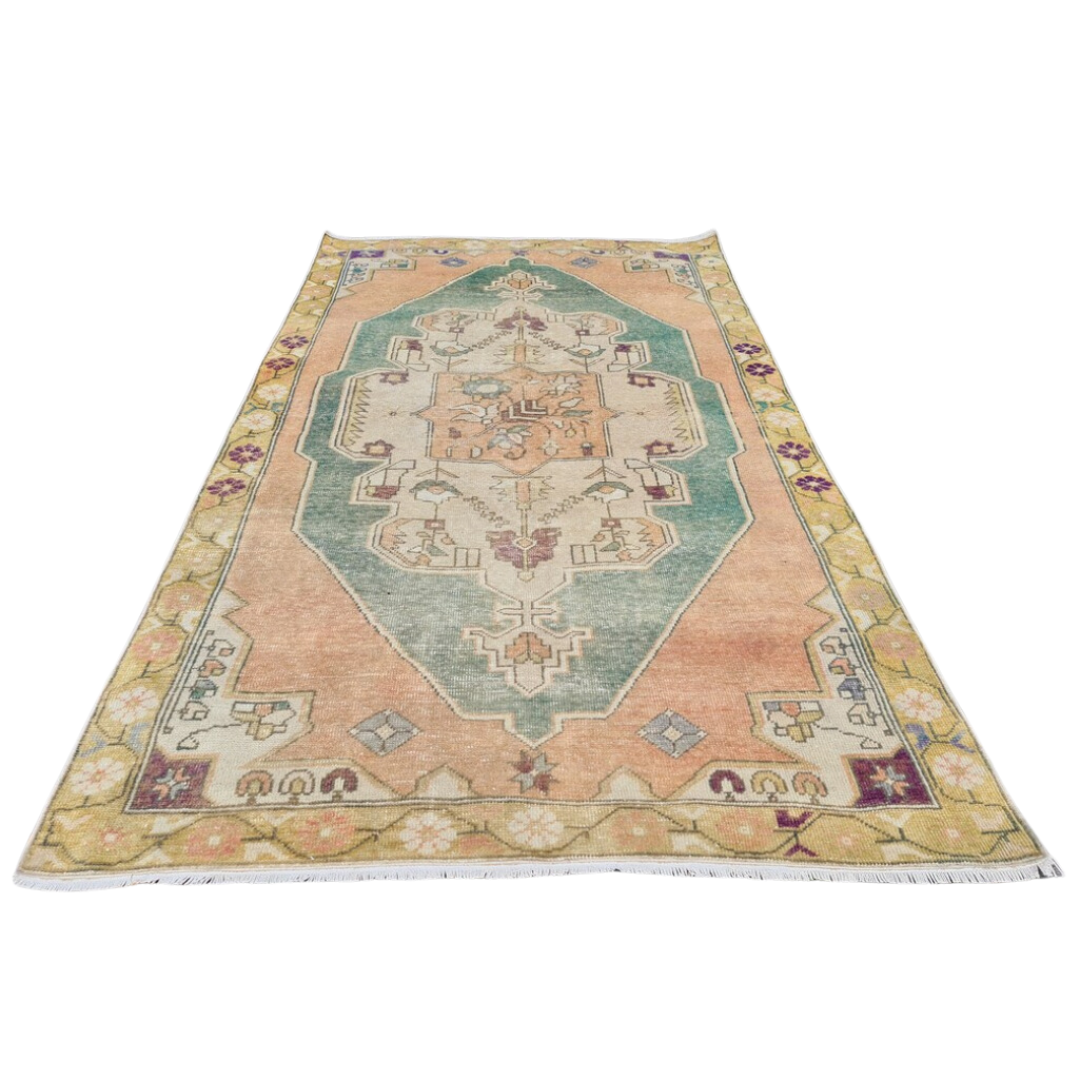 Peach and Gold Vintage Turkish Rug