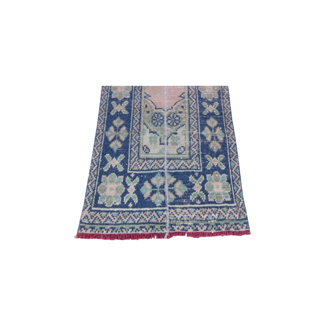 Piedra Vintage Handwoven Turkish Runner, Blue, Pink, Green 2x19