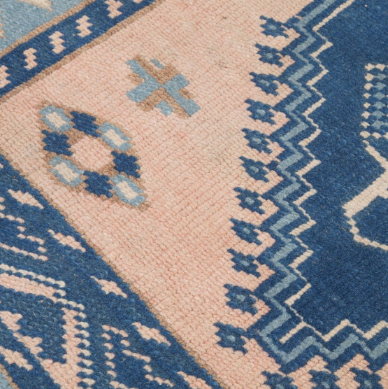 Selene Vintage Handwoven Turkish Runner, Peach, Blue, 2x5
