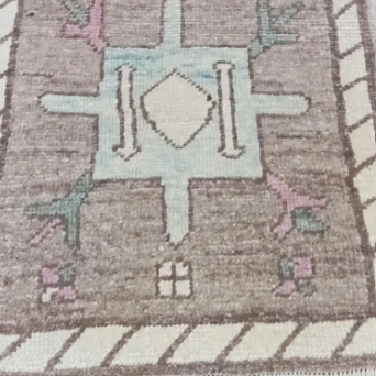 Solmere Vintage Handwoven Turkish Runner, Brown, Pink, Blue 2x6