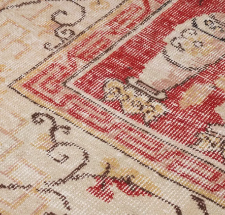 Cinder Vintage Handwoven Turkish Rug, Red and Beige 7x10