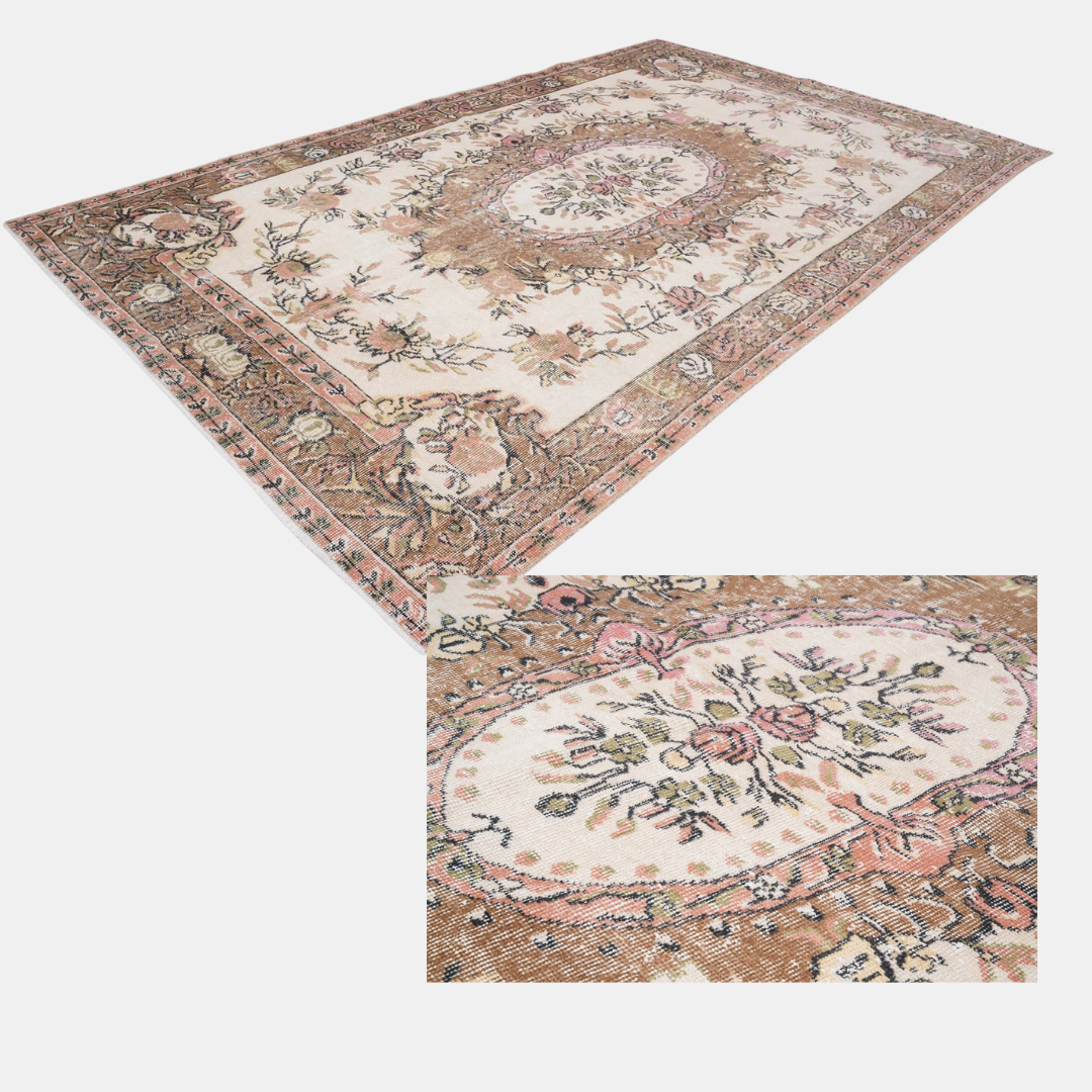 Auriel Vintage Handwoven Turkish Rug, Pink, 6x9
