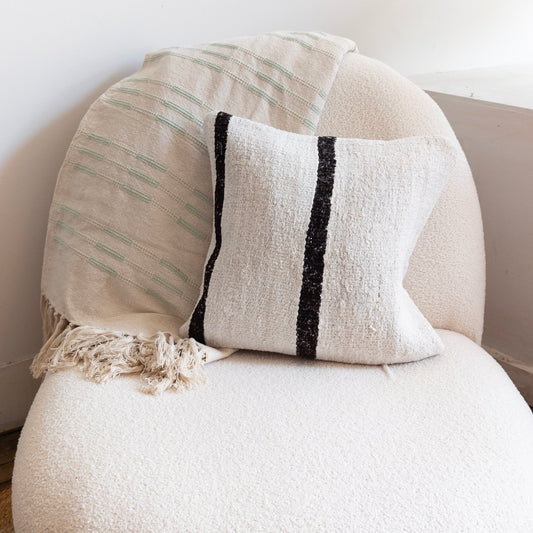 White Vintage Kilim Pillow with Black Stripe