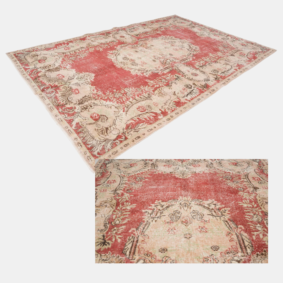 Amara Vintage Handwoven Turkish Rug, Deep Red, 6x9