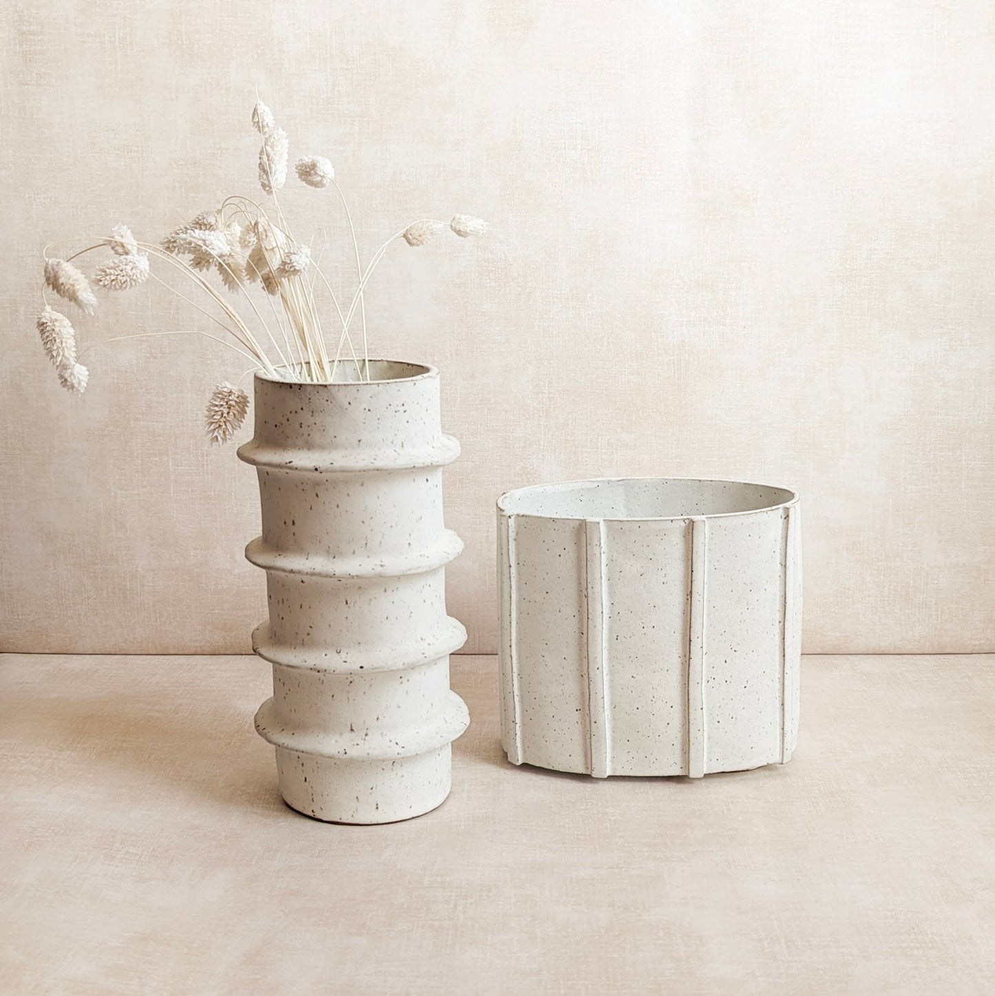 White Speckled Short Ceramic Handmade Vase