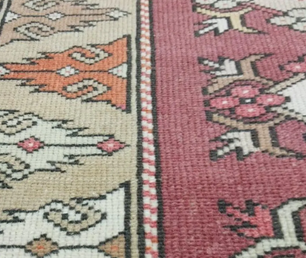 Adana Vintage Handwoven Turkish Runner, Pink, Beige, 2x9
