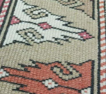Adana Vintage Handwoven Turkish Runner, Pink, Beige, 2x9