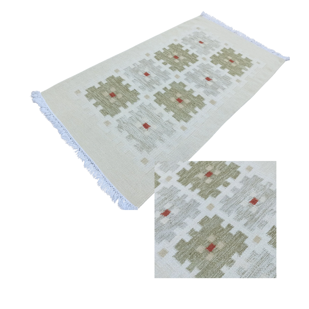 Alara Vintage Handwoven Turkish Rug, Natural, Green 3x5