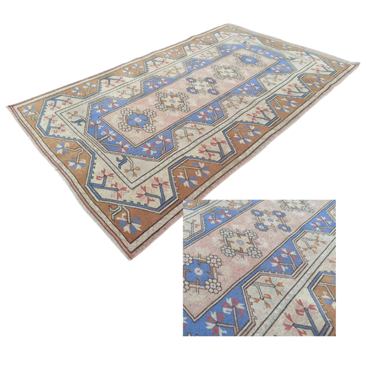 Alder Vintage Handwoven Turkish Rug, Pink, Ochre 4x7
