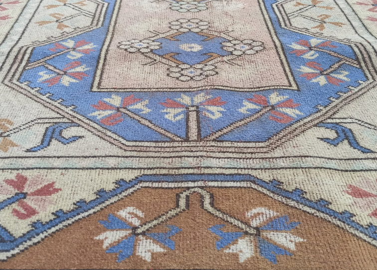 Alder Vintage Handwoven Turkish Rug, Pink, Ochre 4x7