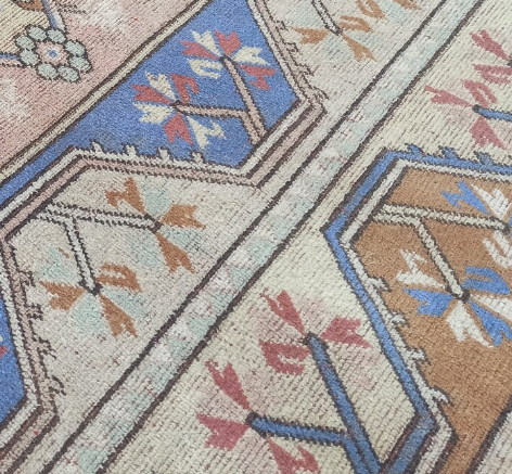 Alder Vintage Handwoven Turkish Rug, Pink, Ochre 4x7