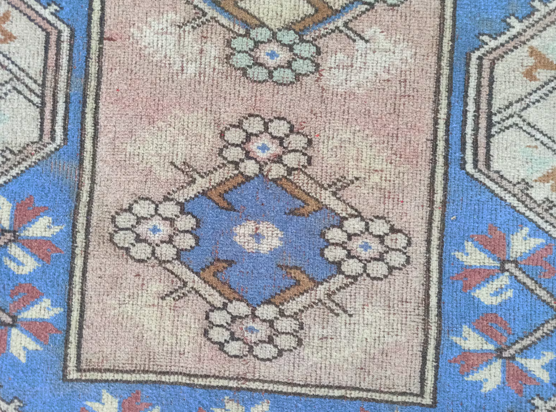 Alder Vintage Handwoven Turkish Rug, Pink, Ochre 4x7