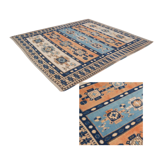 Alouette Vintage Handwoven Turkish Rug, Orange, Blue 4x5