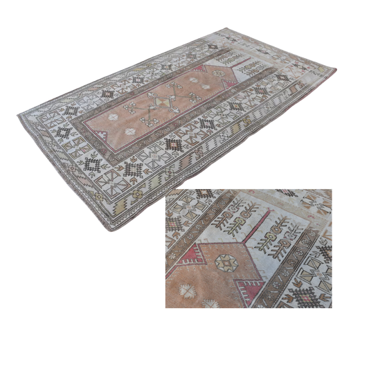 Astrid Vintage Handwoven Turkish Rug, Peach, Beige 4x7