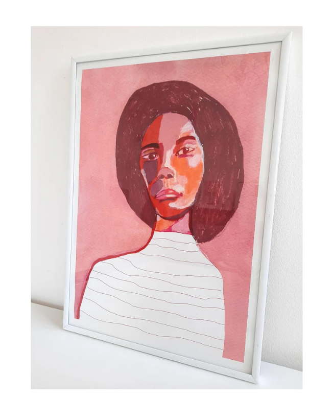 Vibrant woman in warm pink tones print, 11.7" x 16.5"