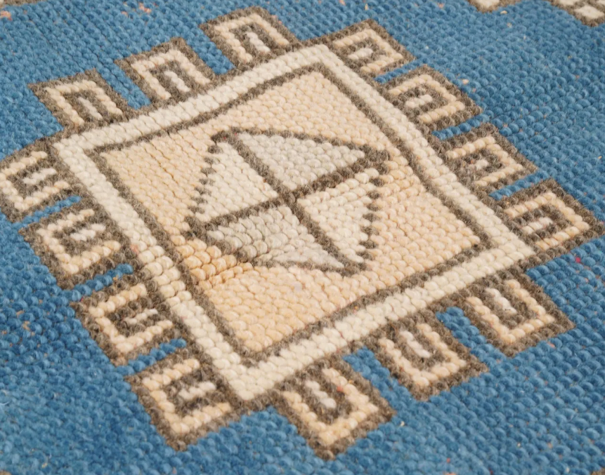 Caspienne Vintage Handwoven Turkish Rug, Cream, Blue 4x6