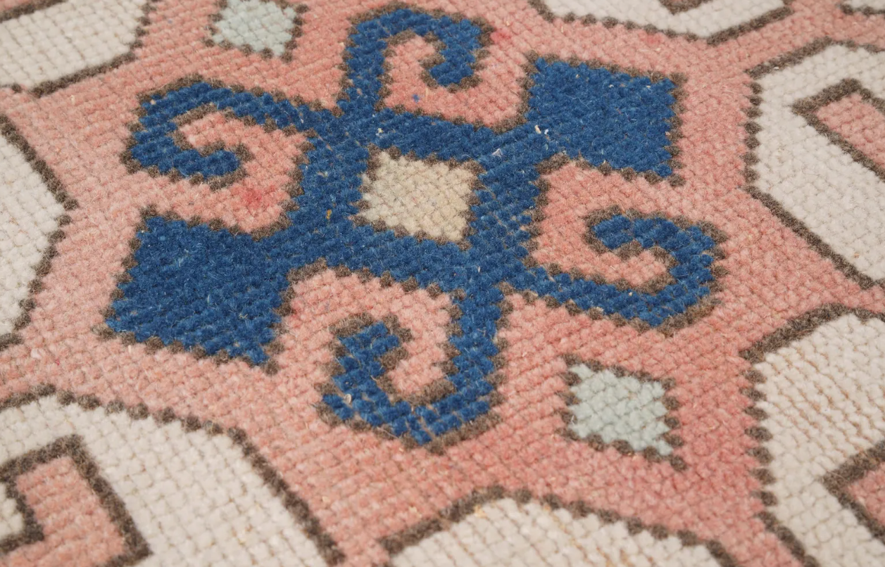 Cassia Vintage Handwoven Turkish Runner, Pink and Blue 3x10
