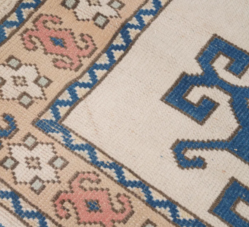 Cassia Vintage Handwoven Turkish Runner, Pink and Blue 3x10