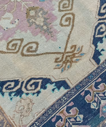 Cielo Vintage Handwoven Turkish Runner, Blue, Beige, Pink 3x12