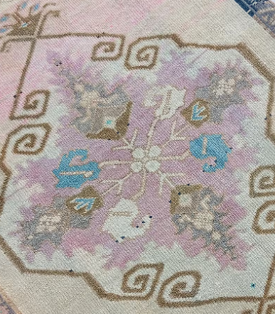Cielo Vintage Handwoven Turkish Runner, Blue, Beige, Pink 3x12
