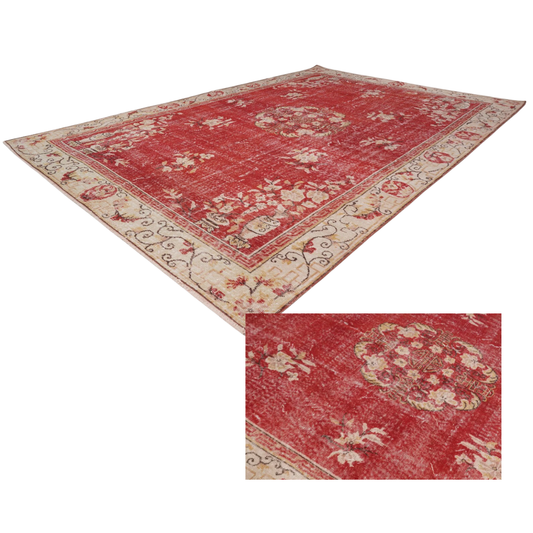 Cinder Vintage Handwoven Turkish Rug, Red and Beige 7x10
