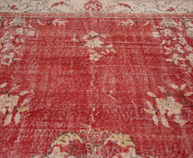 Cinder Vintage Handwoven Turkish Rug, Red and Beige 7x10