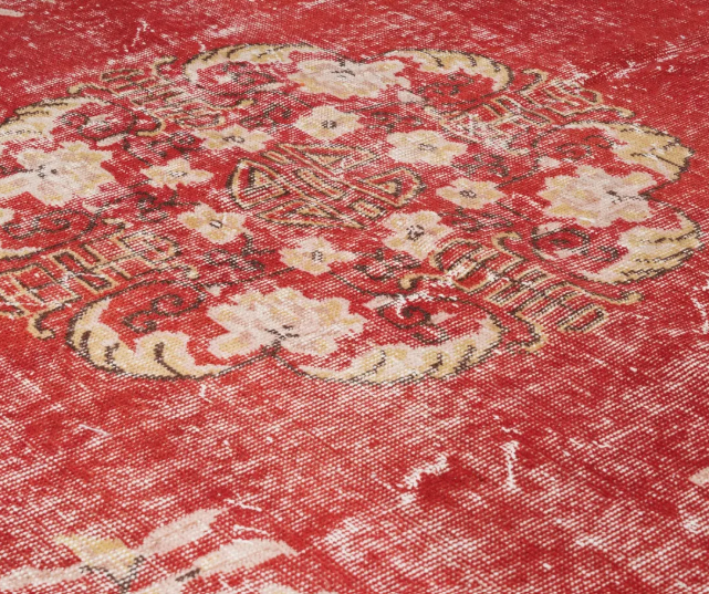 Cinder Vintage Handwoven Turkish Rug, Red and Beige 7x10