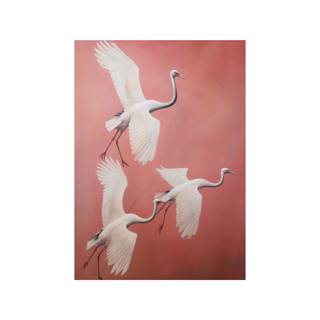 White Cranes in Flight Giclee Art Print
