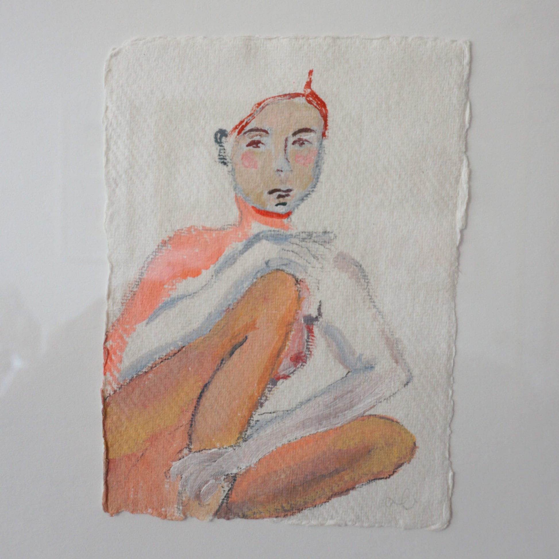 Original small painting of a woman sitting. 