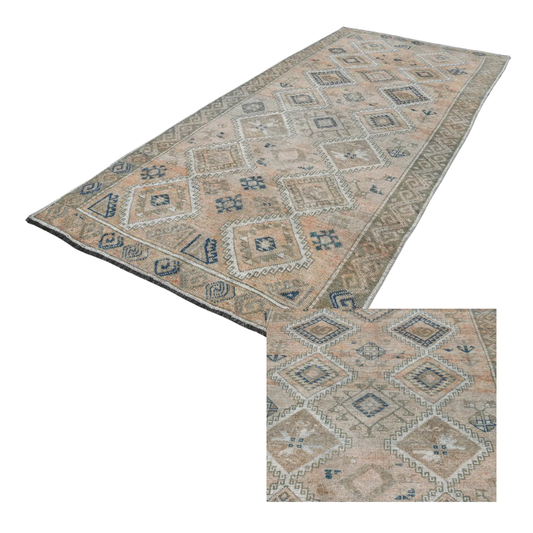 Dune Vintage Handwoven Turkish Runner, Beige, Navy Blue, 5x11