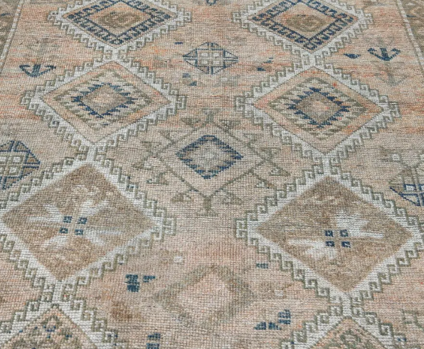 Dune Vintage Handwoven Turkish Runner, Beige, Navy Blue, 5x11