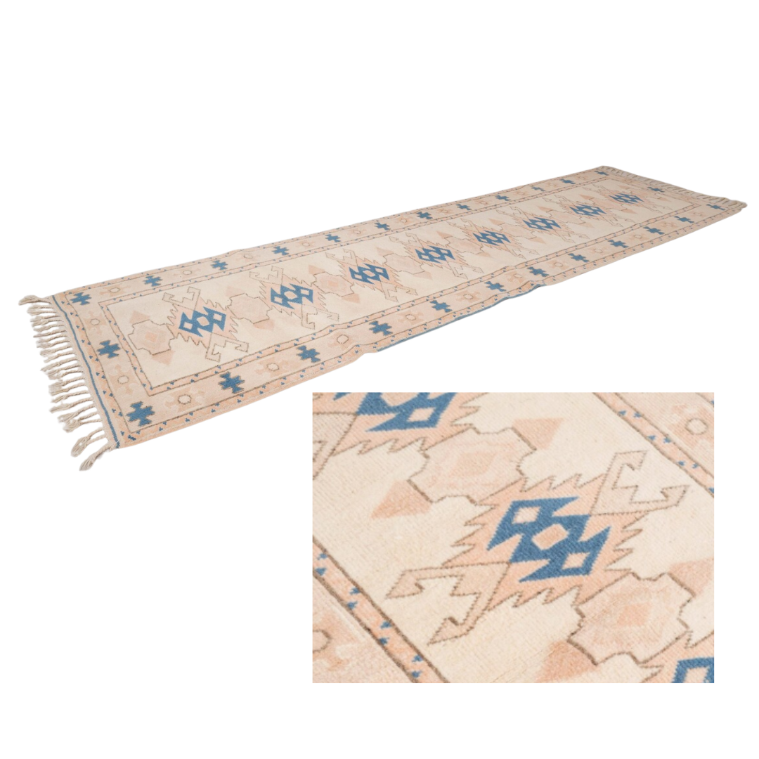 Elowen Vintage Handwoven Turkish Runner Rug, Light Blue, 3x9