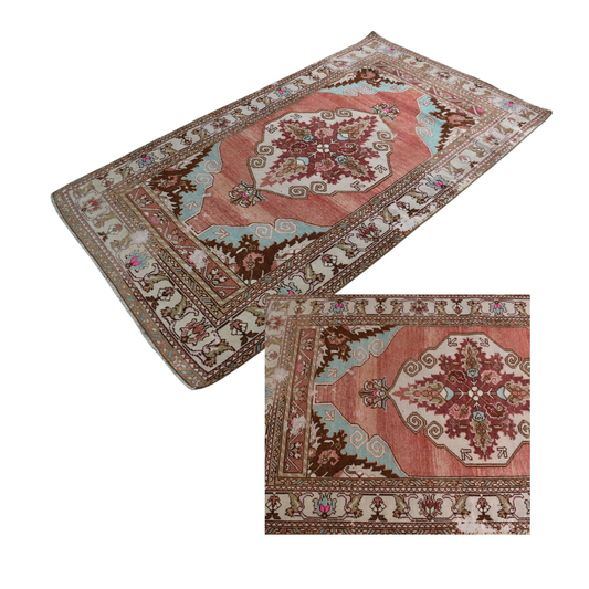 Elska Vintage Handwoven Turkish Rug, Orange, Brown 3x6