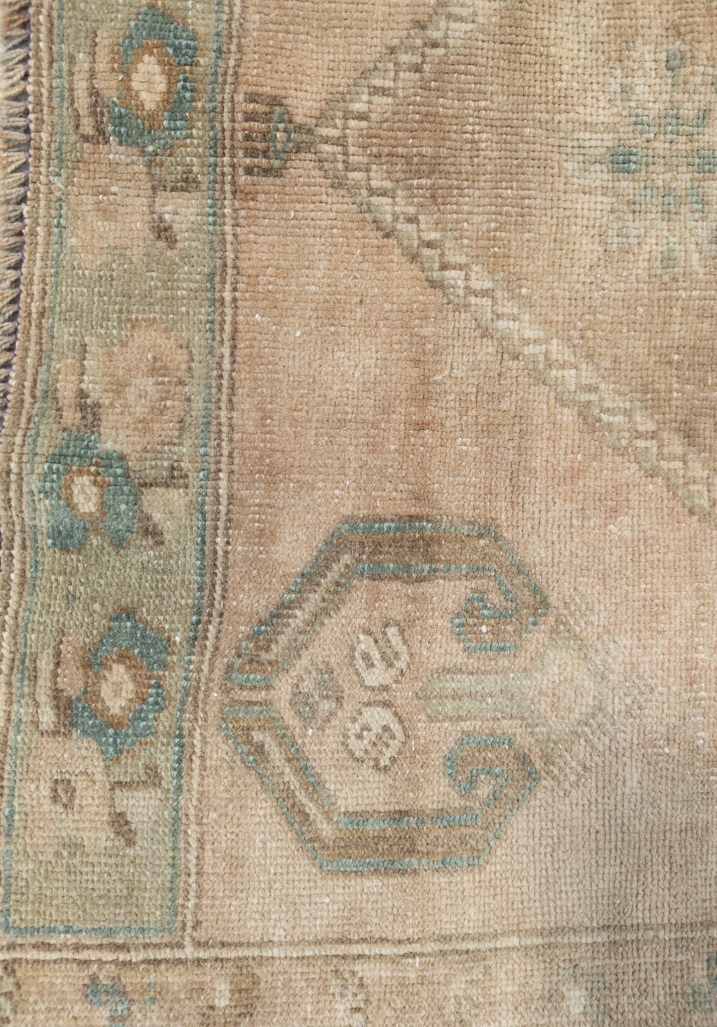 Faded Green and Gold Hallway Rug