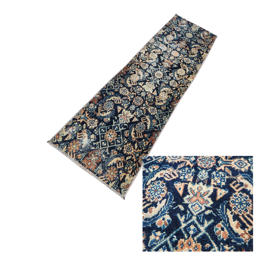 Isak Vintage Handwoven Turkish Runner, Navy Blue 2x6