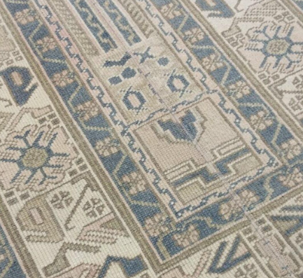 Kas Vintage Handwoven Turkish Runner, Blue, Beige, 2x10