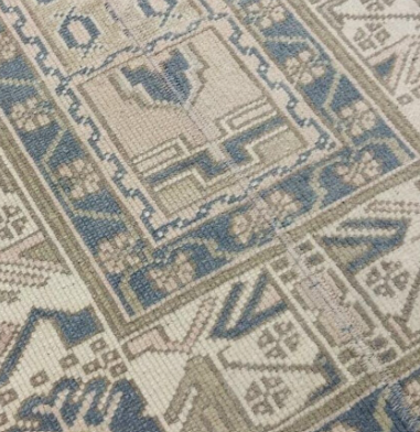 Kas Vintage Handwoven Turkish Runner, Blue, Beige, 2x10