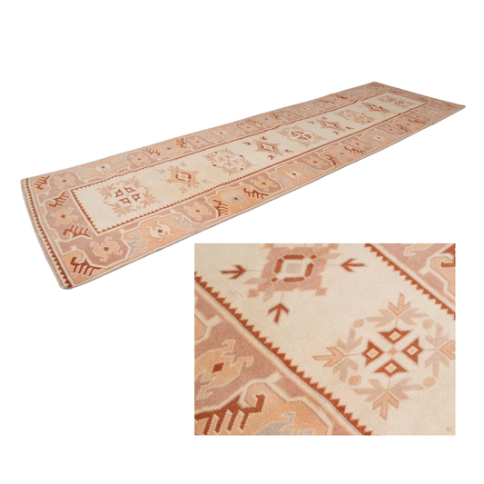 Kismet Vintage Handwoven Turkish Runner Rug, Terracotta and Cream 3x9