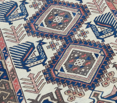 Koa Vintage Handwoven Turkish Rug, Peach, Blue 3x6