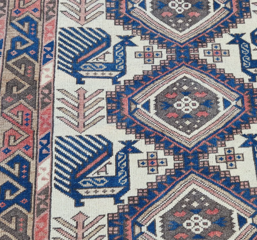 Koa Vintage Handwoven Turkish Rug, Peach, Blue 3x6