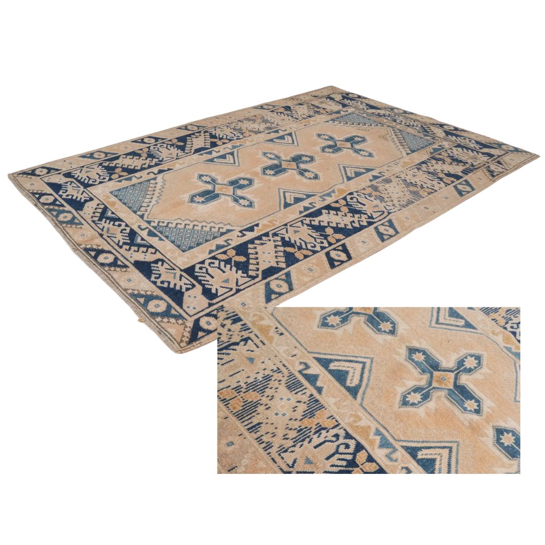 Lali Vintage Handwoven Turkish Rug, Navy Blue, 4x6